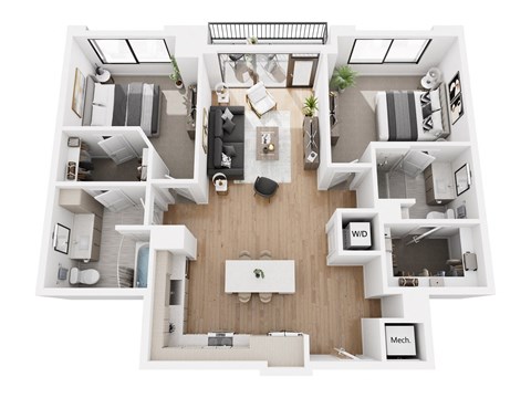 Floor plan for 2 beds, 2 baths, 1181 sqft